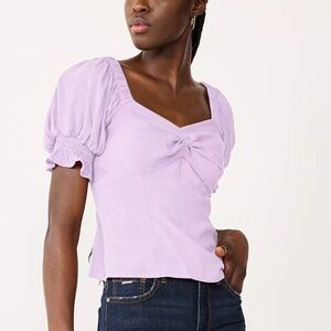 Nine West Blouse Twist Front Puff Sleeve Top Lilac